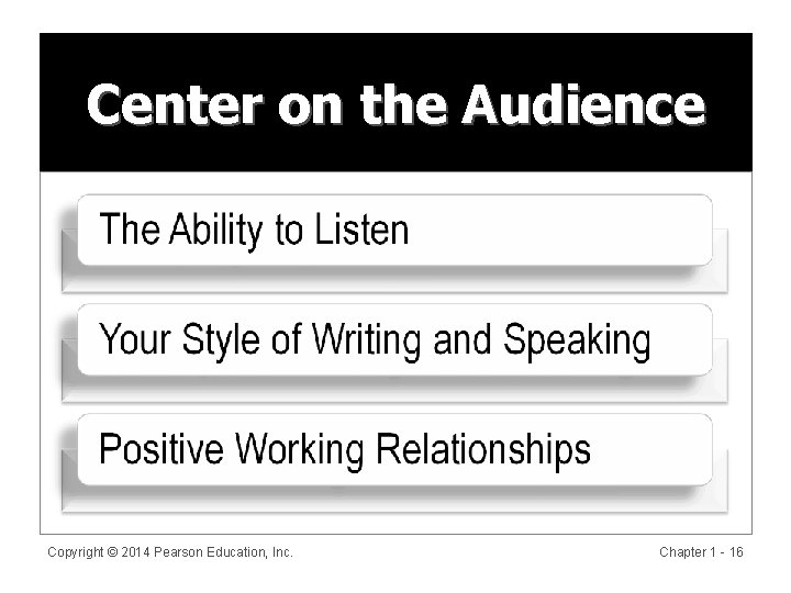 Center on the Audience Copyright © 2014 Pearson Education, Inc. Chapter 1 - 16