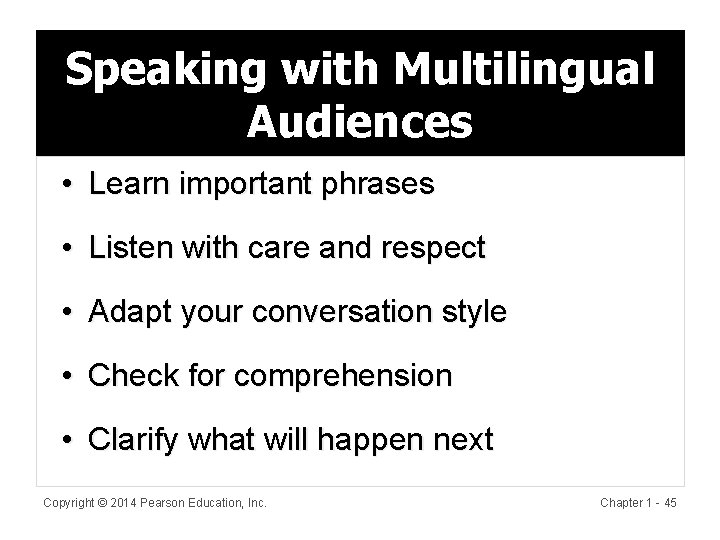 Speaking with Multilingual Audiences • Learn important phrases • Listen with care and respect