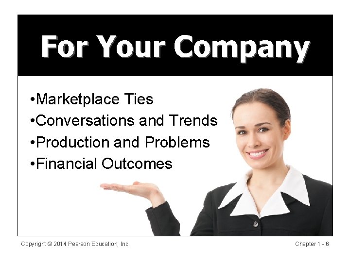 For Your Company • Marketplace Ties • Conversations and Trends • Production and Problems