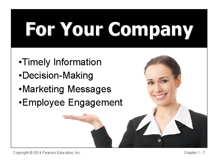 For Your Company • Timely Information • Decision-Making • Marketing Messages • Employee Engagement