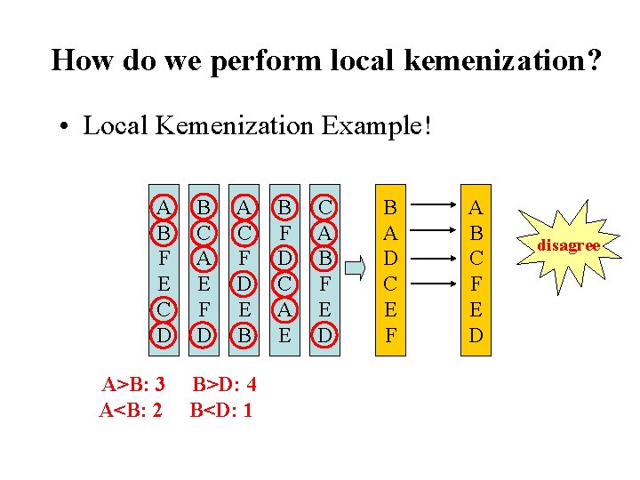 How do we perform local kemenization? • Local Kemenization Example! A B F E