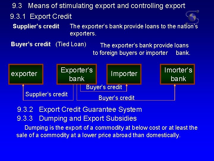  9. 3 Means of stimulating export and controlling export 9. 3. 1 Export