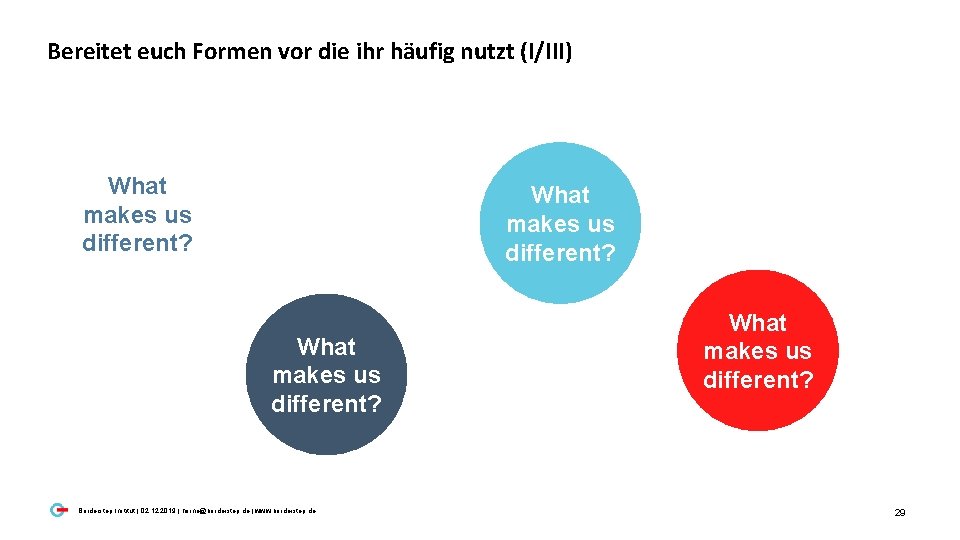 Bereitet euch Formen vor die ihr häufig nutzt (I/III) What makes us different? Borderstep