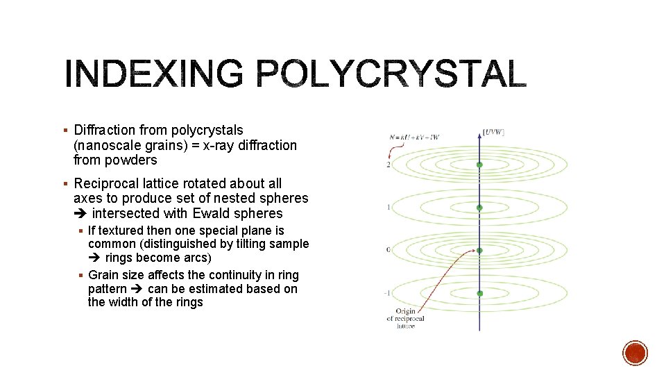 § Diffraction from polycrystals (nanoscale grains) = x-ray diffraction from powders § Reciprocal lattice