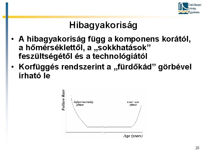 Széchenyi István Egyetem Hibagyakoriság • A hibagyakoriság függ a komponens korától, a hőmérséklettől, a