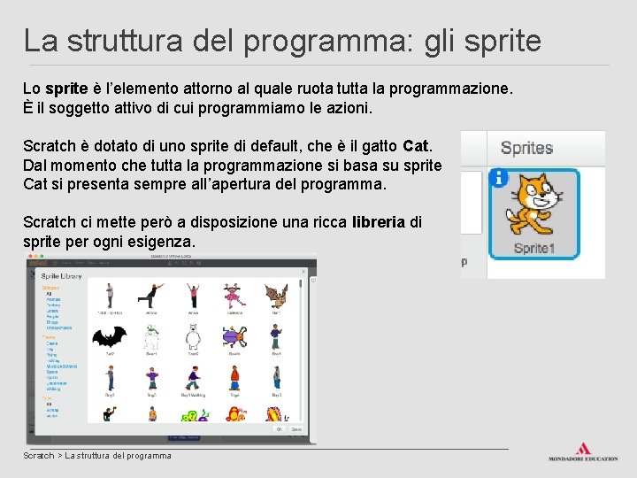 La struttura del programma: gli sprite Lo sprite è l’elemento attorno al quale ruota