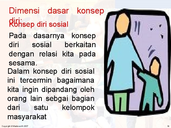 Dimensi dasar konsep diri: Konsep diri sosial Pada dasarnya konsep diri sosial berkaitan dengan