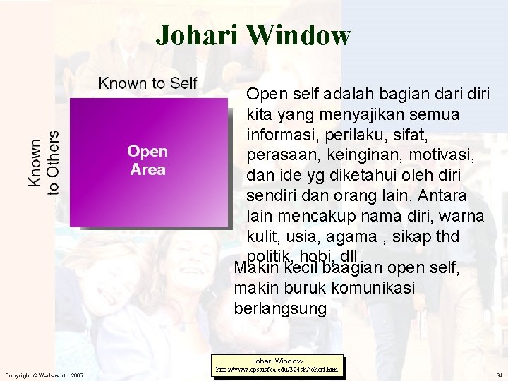 Johari Window Open self adalah bagian dari diri kita yang menyajikan semua informasi, perilaku,