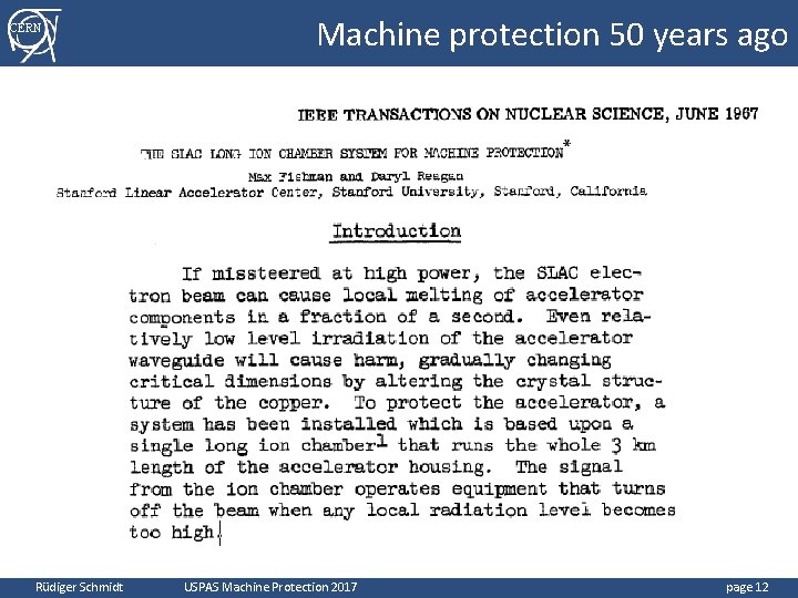 CERN Machine protection 50 years ago Rüdiger Schmidt USPAS Machine Protection 2017 page 12