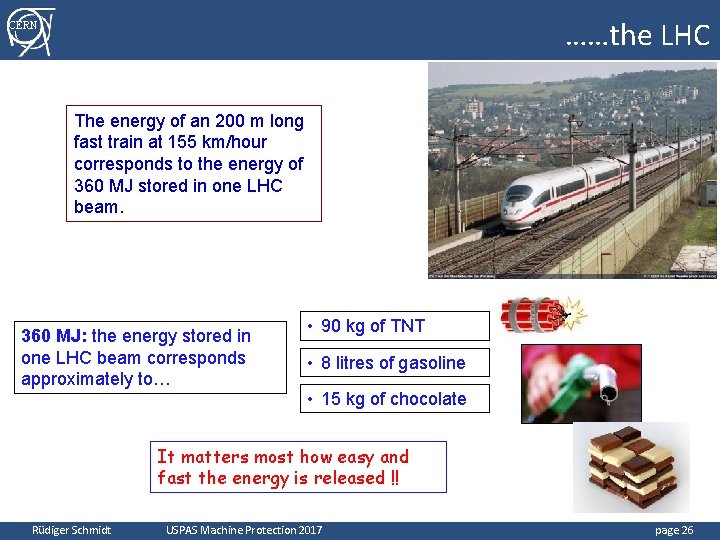 ……the LHC CERN The energy of an 200 m long fast train at 155