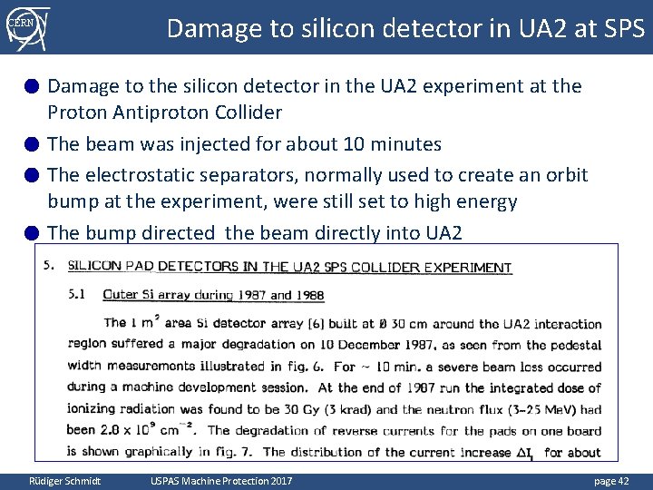 CERN Damage to silicon detector in UA 2 at SPS Damage to the silicon