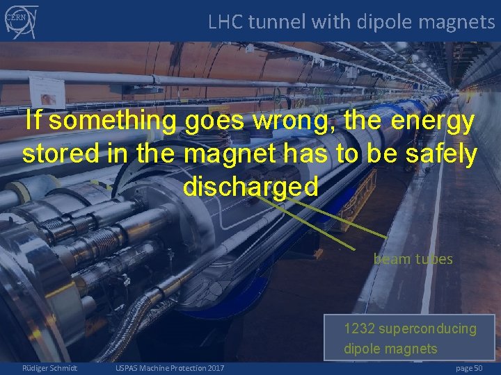 CERN LHC tunnel with dipole magnets If something goes wrong, the energy stored in