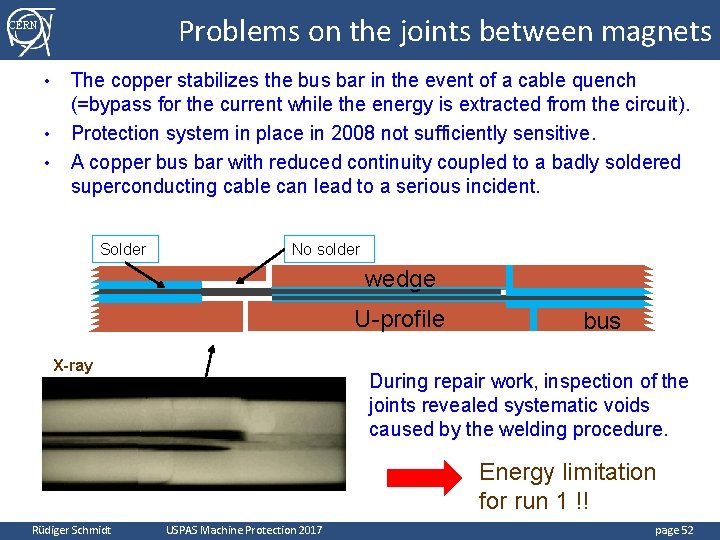 Problems on the joints between magnets CERN • • • The copper stabilizes the