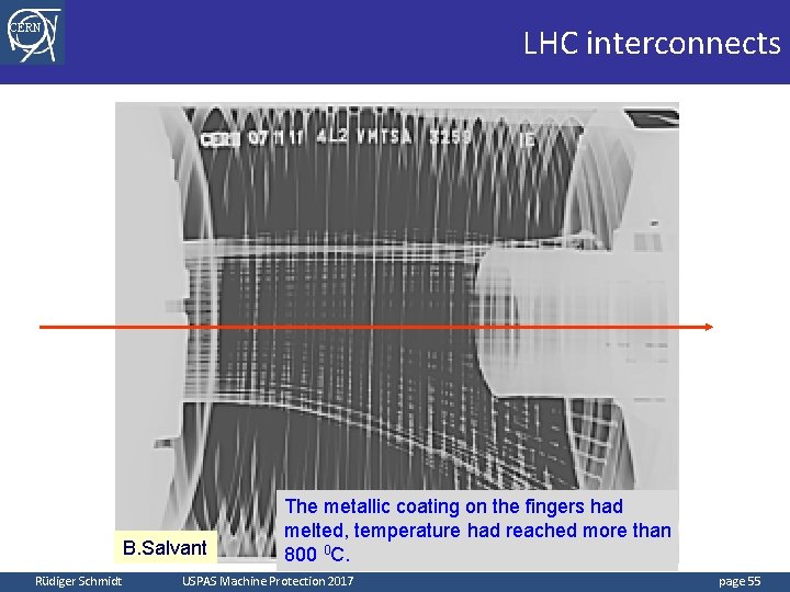 LHC interconnects CERN B. Salvant The metallic coating on the fingers had melted, temperature