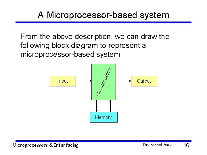 A Microprocessor-based system Output Mic rop Input roc ess or From the above description,