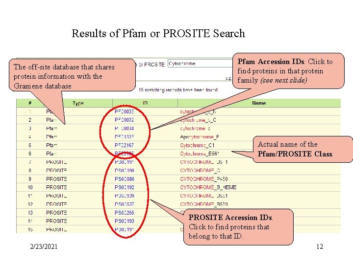 Results of Pfam or PROSITE Searchsearch Results Pfam/Prosite The off-site database that shares protein