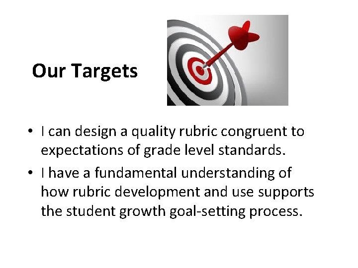 Our Targets • I can design a quality rubric congruent to expectations of grade