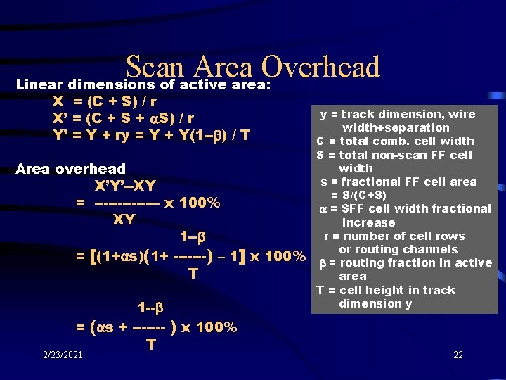 Scan Area Overhead Linear dimensions of active area: X = (C + S) /