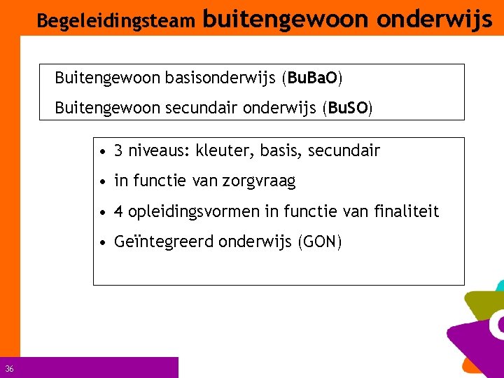 Begeleidingsteam buitengewoon onderwijs Buitengewoon basisonderwijs (Bu. Ba. O) Buitengewoon secundair onderwijs (Bu. SO) •