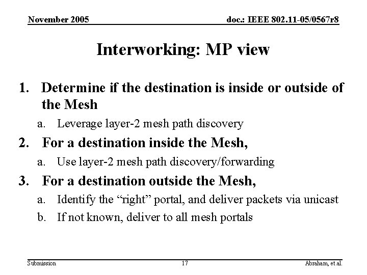 November 2005 doc. : IEEE 802. 11 -05/0567 r 8 Interworking: MP view 1.