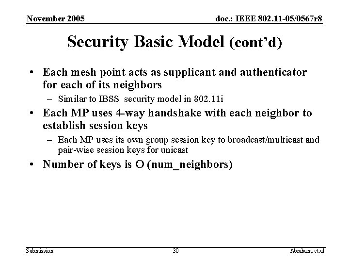 November 2005 doc. : IEEE 802. 11 -05/0567 r 8 Security Basic Model (cont’d)