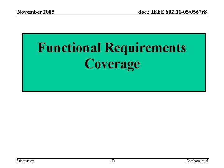 November 2005 doc. : IEEE 802. 11 -05/0567 r 8 Functional Requirements Coverage Submission