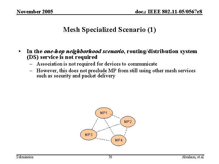 November 2005 doc. : IEEE 802. 11 -05/0567 r 8 Mesh Specialized Scenario (1)