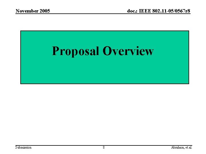 November 2005 doc. : IEEE 802. 11 -05/0567 r 8 Proposal Overview Submission 8