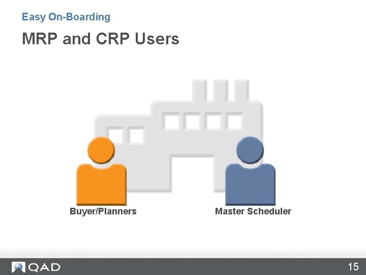 MRP and CRP Users Easy On-Boarding MRP and CRP Users Buyer/Planners Master Scheduler 15