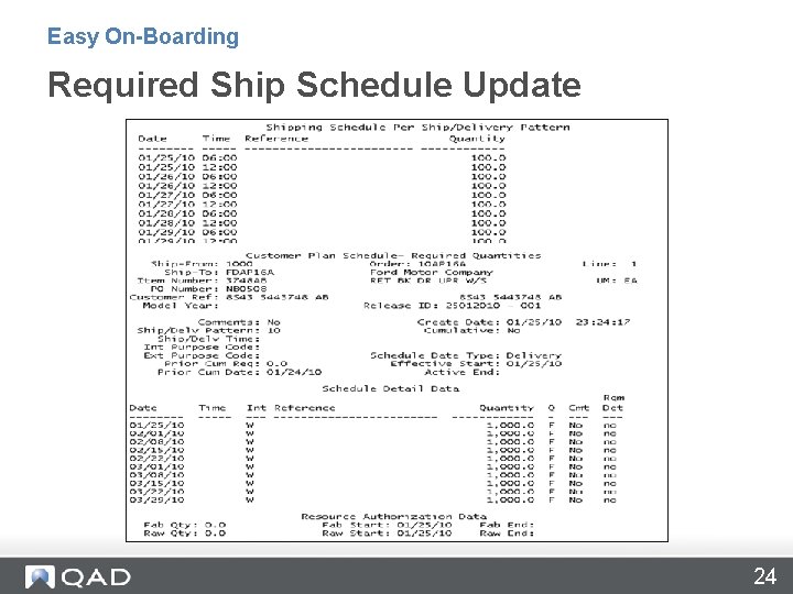 Easy On-Boarding Required Ship Schedule Update 24 