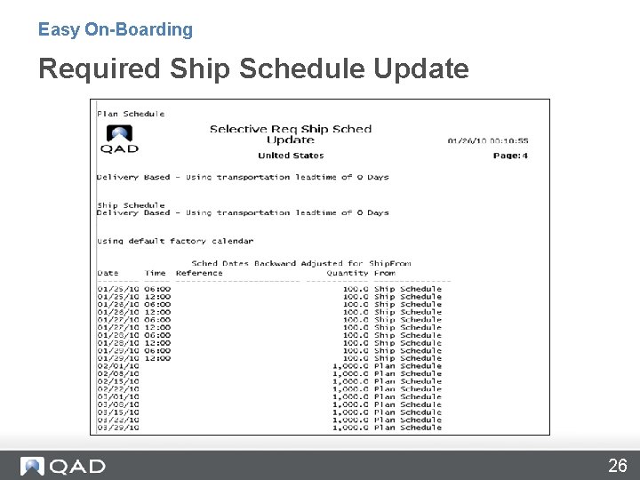 Easy On-Boarding Required Ship Schedule Update 26 