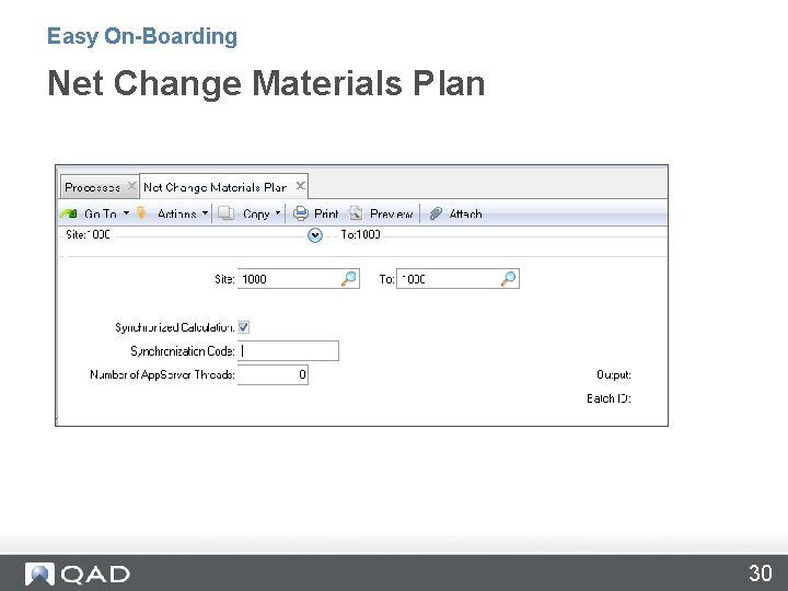 Easy On-Boarding Net Change Materials Plan 30 