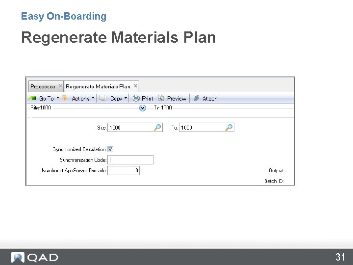 Easy On-Boarding Regenerate Materials Plan 31 