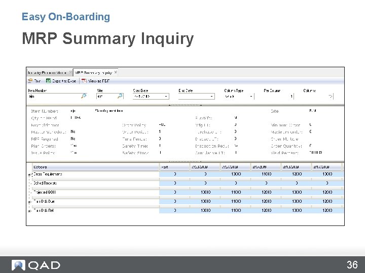 Easy On-Boarding MRP Summary Inquiry 36 