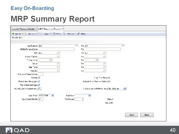 Easy On-Boarding MRP Summary Report 40 