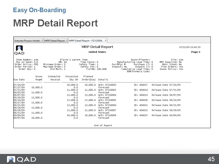 Easy On-Boarding MRP Detail Report 45 