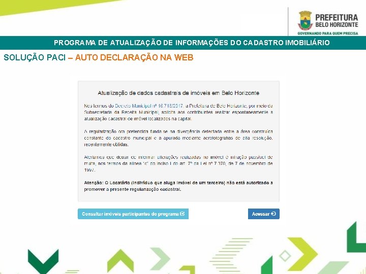 PROGRAMA DE ATUALIZAÇÃO DE INFORMAÇÕES DO CADASTRO IMOBILIÁRIO TRAMITAÇÃO ELETRÔNICA DOCUMENTOS SOLUÇÃO PACI –