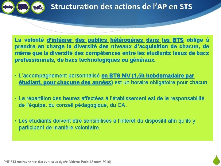 Structuration des actions de l’AP en STS La volonté d’intégrer des publics hétérogènes dans