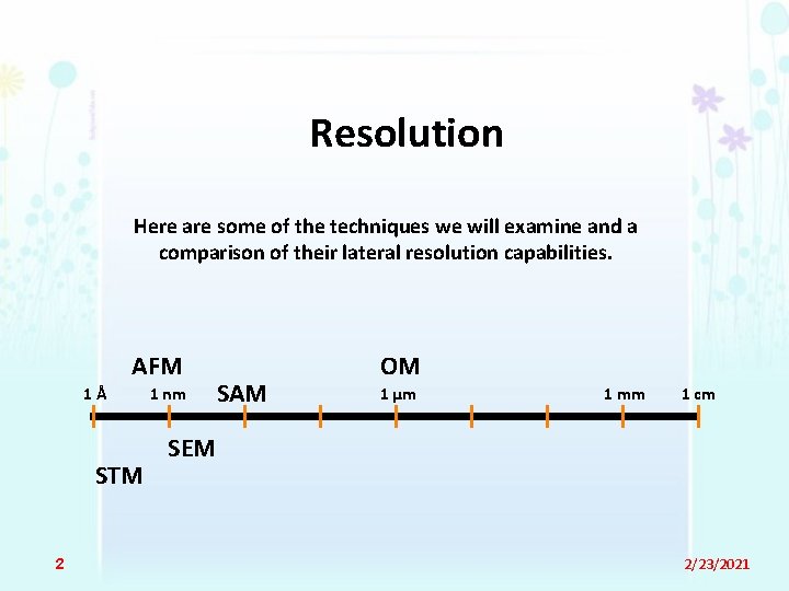 Resolution Here are some of the techniques we will examine and a comparison of