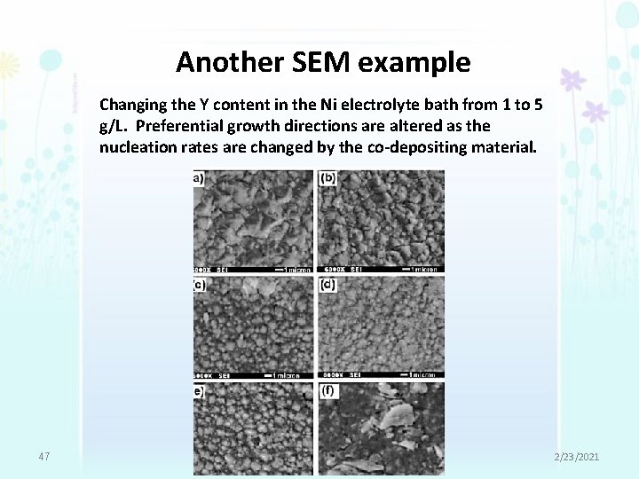 Another SEM example Changing the Y content in the Ni electrolyte bath from 1