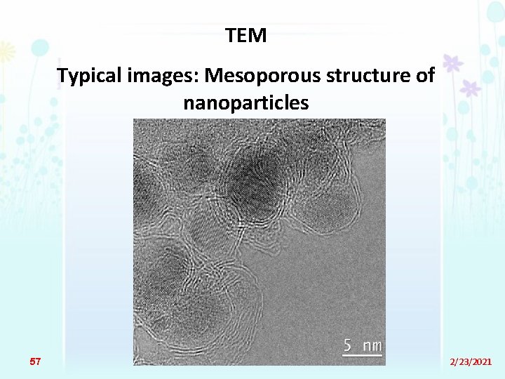 TEM Typical images: Mesoporous structure of nanoparticles 57 2/23/2021 