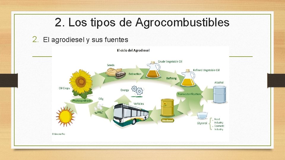 2. Los tipos de Agrocombustibles 2. El agrodiesel y sus fuentes 