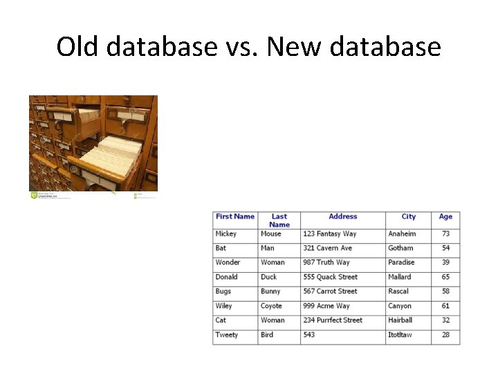 Old database vs. New database 