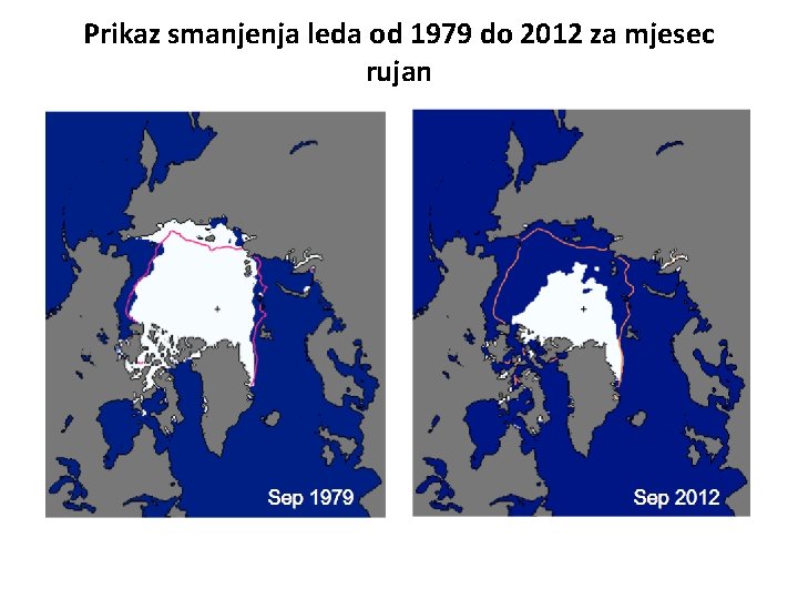 Prikaz smanjenja leda od 1979 do 2012 za mjesec rujan 