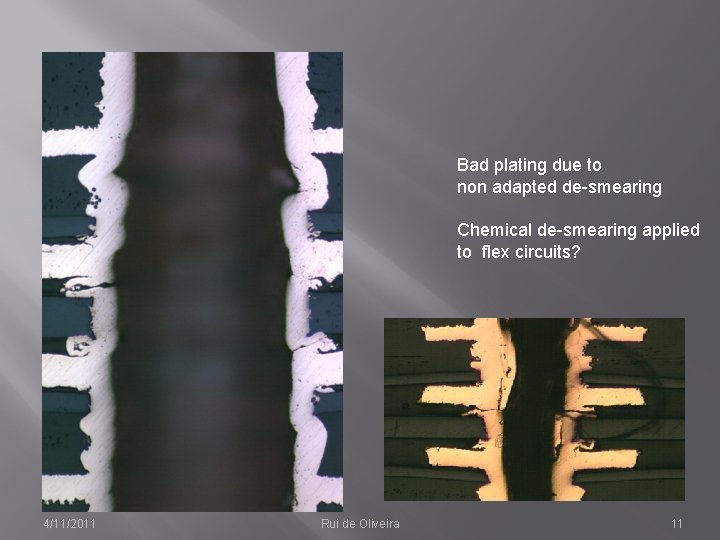 Bad plating due to non adapted de-smearing Chemical de-smearing applied to flex circuits? 4/11/2011