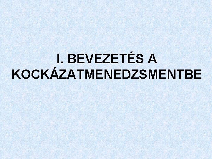 I. BEVEZETÉS A KOCKÁZATMENEDZSMENTBE 