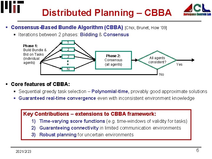 Distributed Planning – CBBA § Consensus-Based Bundle Algorithm (CBBA) [Choi, Brunet, How ‘ 09]