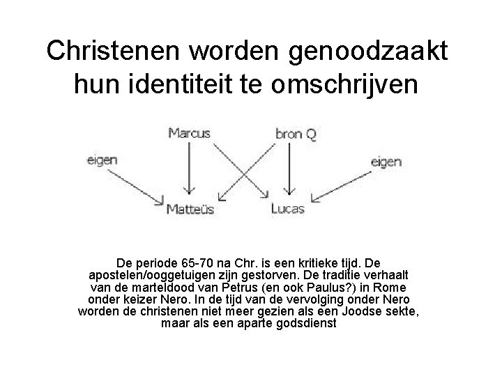 Christenen worden genoodzaakt hun identiteit te omschrijven De periode 65 -70 na Chr. is