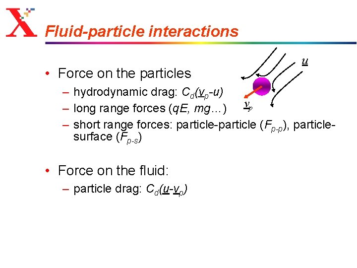 Fluid-particle interactions • Force on the particles u – hydrodynamic drag: Cd(vp-u) – long
