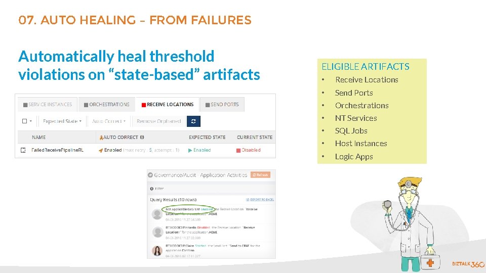 07. AUTO HEALING – FROM FAILURES Automatically heal threshold violations on “state-based” artifacts ELIGIBLE